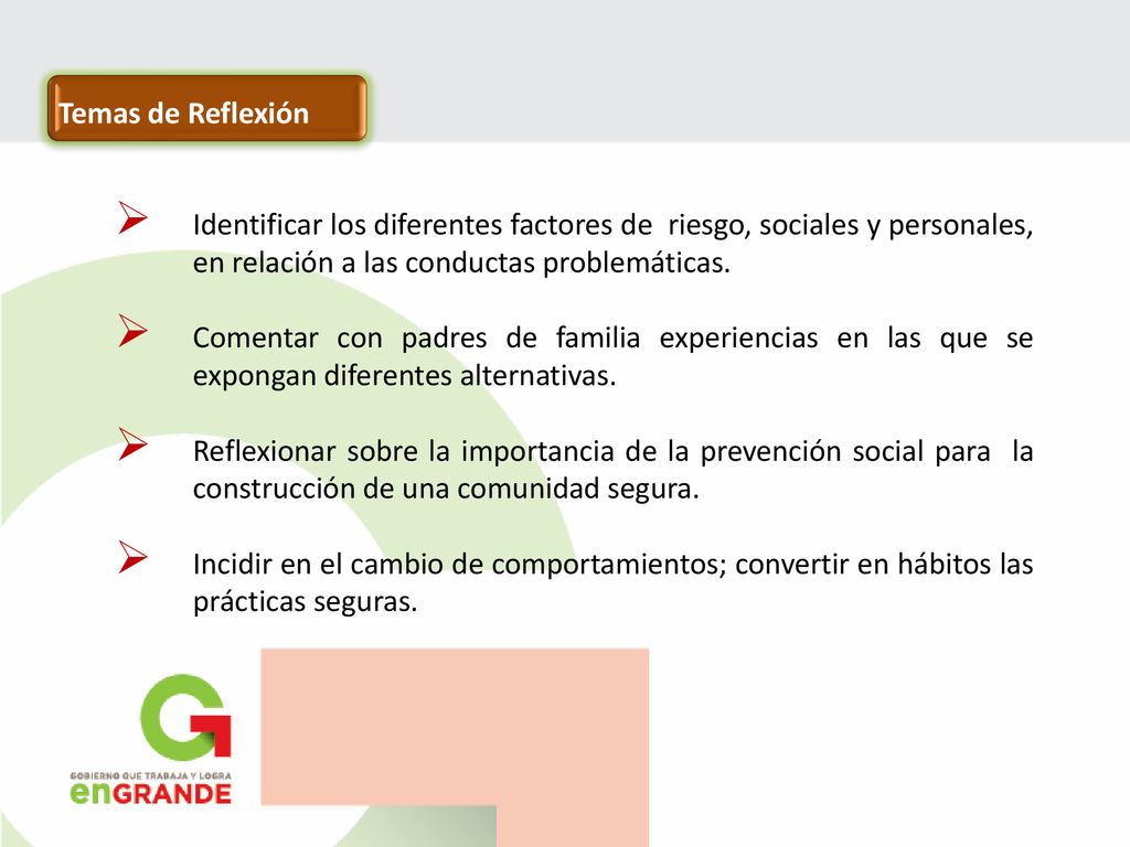 Temas de Reflexión. Identificar los diferentes factores de riesgo, sociales y personales, en relación a las conductas problemáticas.