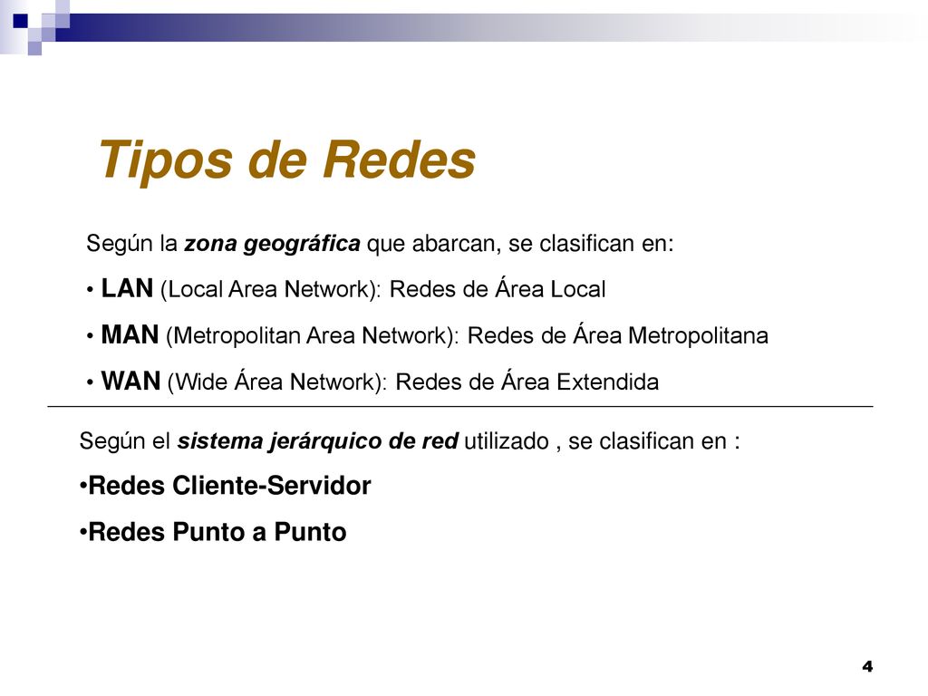 Tipos de Redes Redes Cliente-Servidor Redes Punto a Punto