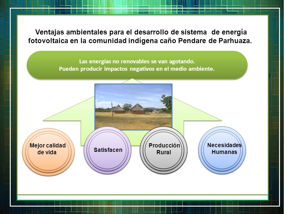 Ventajas ambientales para el desarrollo de sistema de energía fotovoltaica en la comunidad indígena caño Pendare de Parhuaza.