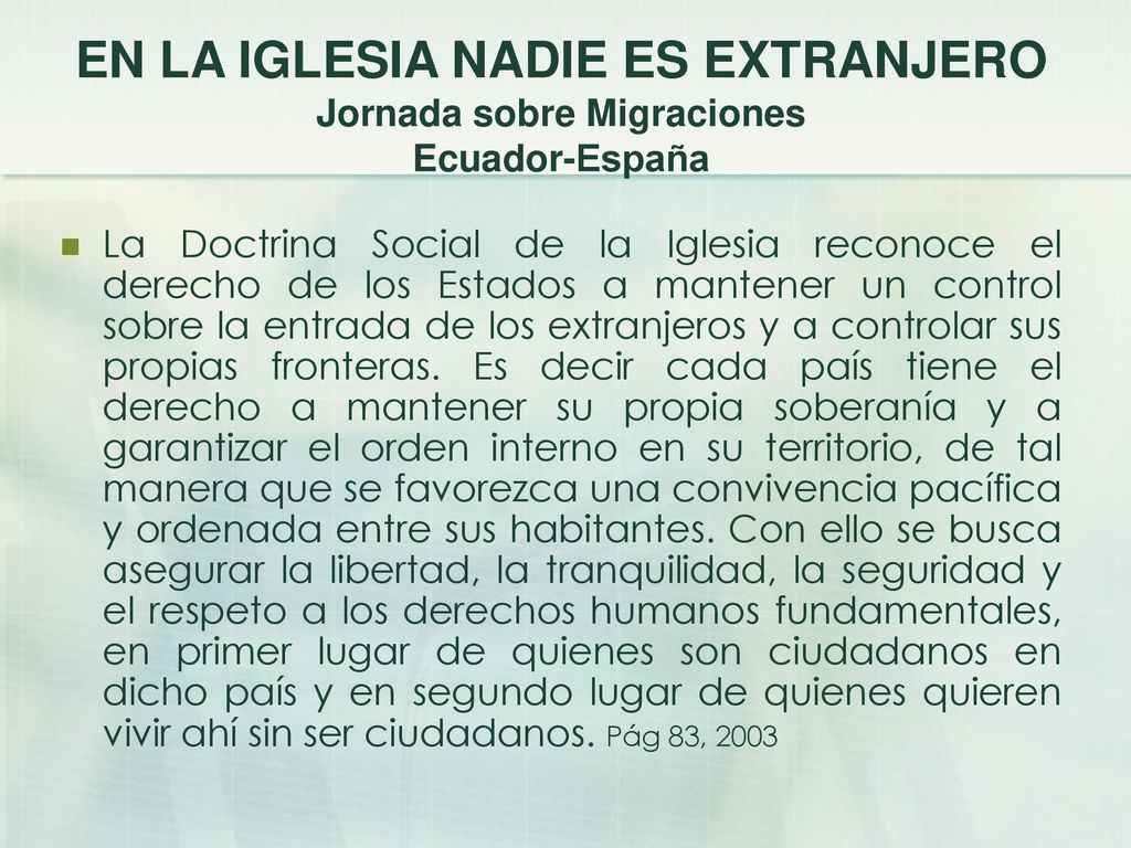 EN LA IGLESIA NADIE ES EXTRANJERO Jornada sobre Migraciones Ecuador-España