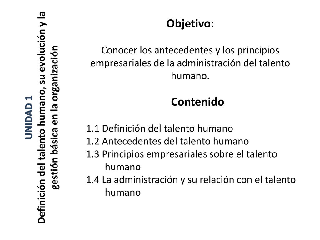 Objetivo: Conocer los antecedentes y los principios empresariales de la administración del talento humano.