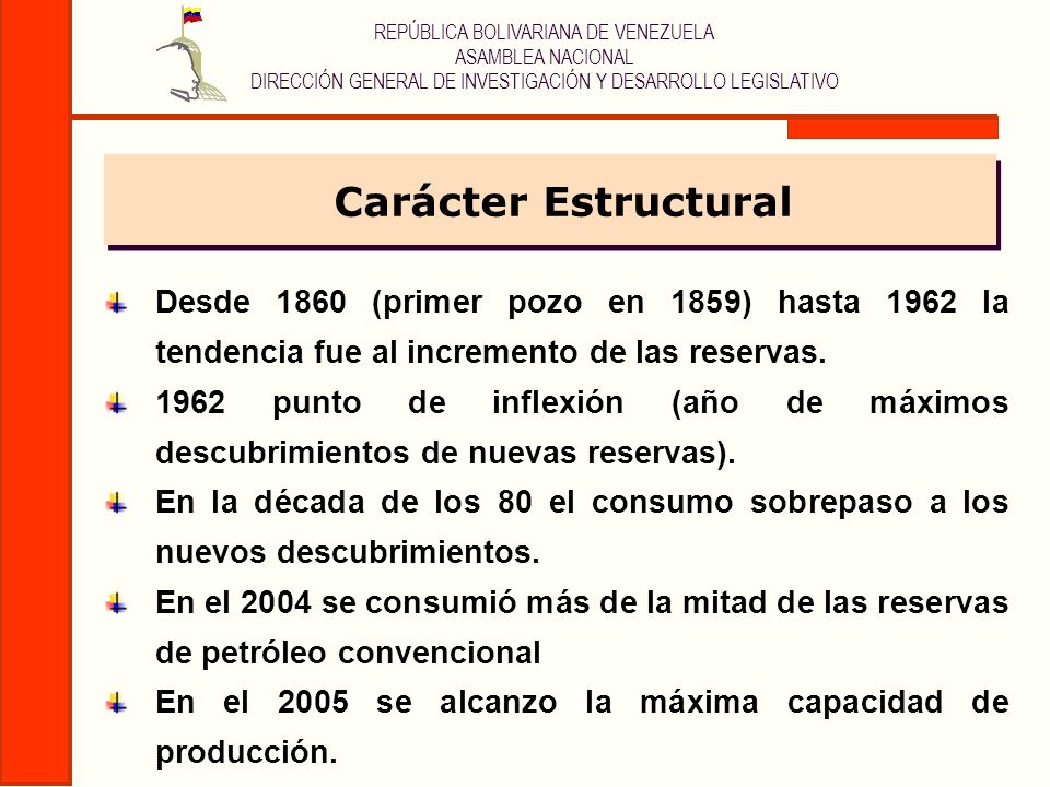 Carácter Estructural Desde 1860 (primer pozo en 1859) hasta 1962 la tendencia fue al incremento de las reservas.