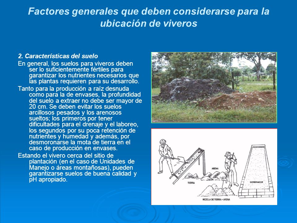 Factores generales que deben considerarse para la ubicación de viveros