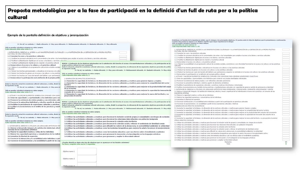 Proposta metodològica per a la fase de participació en la definició d un full de ruta per a la política cultural