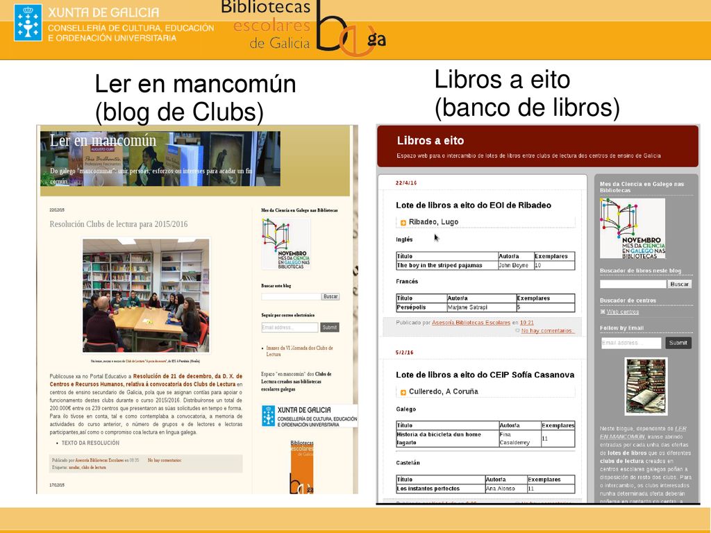 Libros a eito (banco de libros) Ler en mancomún (blog de Clubs)