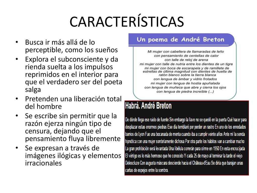 CARACTERÍSTICAS Busca ir más allá de lo perceptible, como los sueños