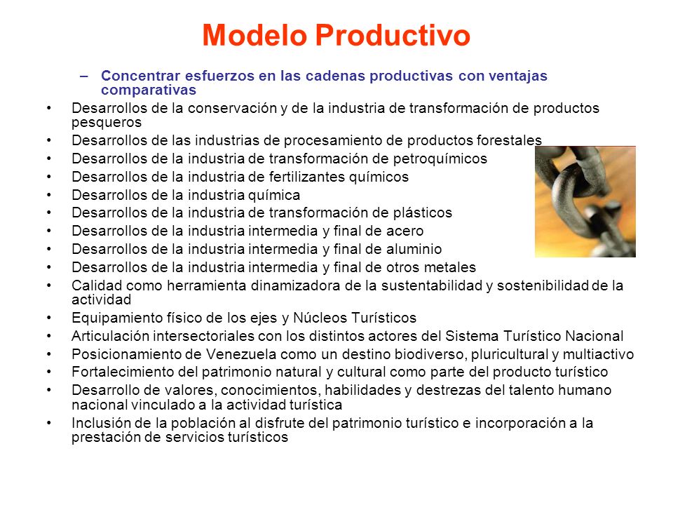 Modelo Productivo Concentrar esfuerzos en las cadenas productivas con ventajas comparativas.