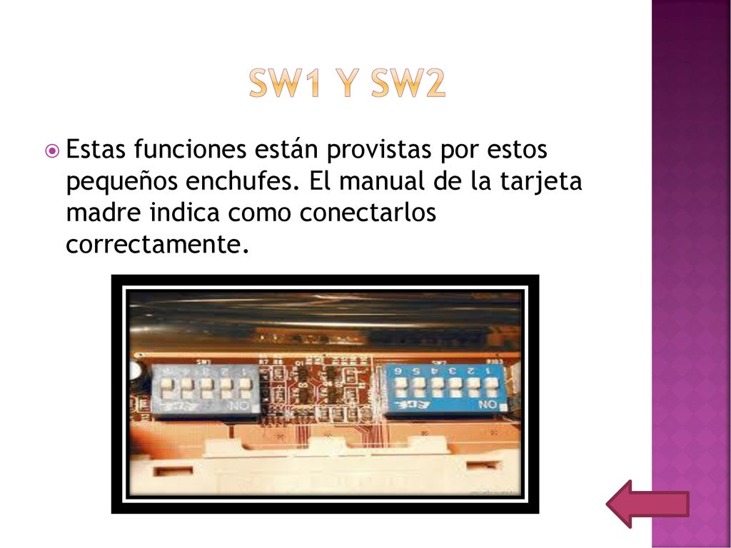 SW1 Y SW2 Estas funciones están provistas por estos pequeños enchufes.