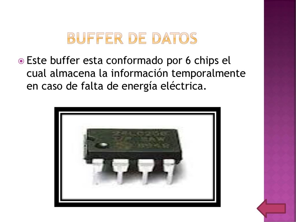 Buffer de datos Este buffer esta conformado por 6 chips el cual almacena la información temporalmente en caso de falta de energía eléctrica.