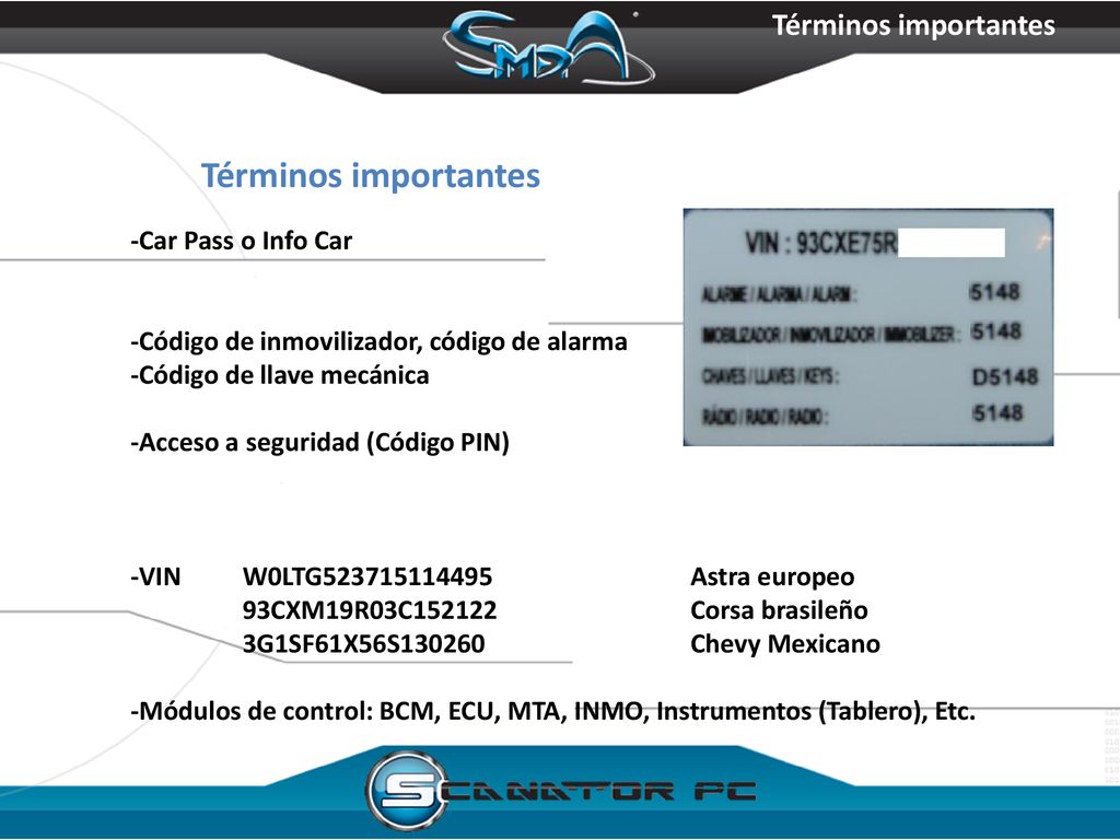 Términos importantes Términos importantes -Car Pass o Info Car