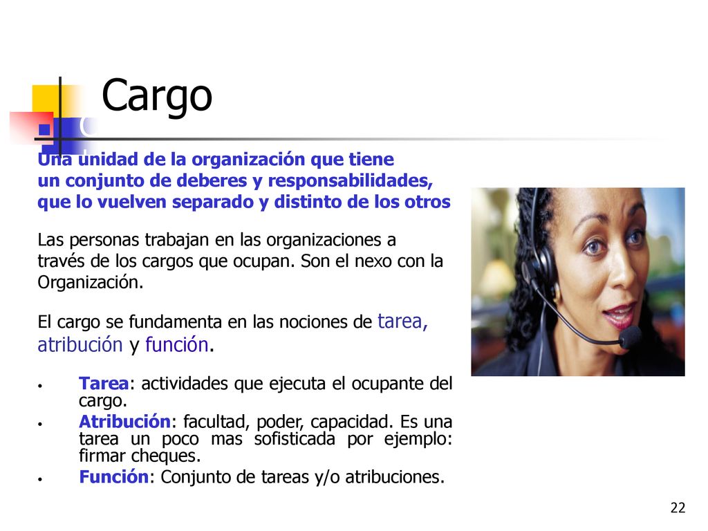 Cargo Cargo. CARGO. Las personas trabajan en las organizaciones a través de los cargos que ocupan.