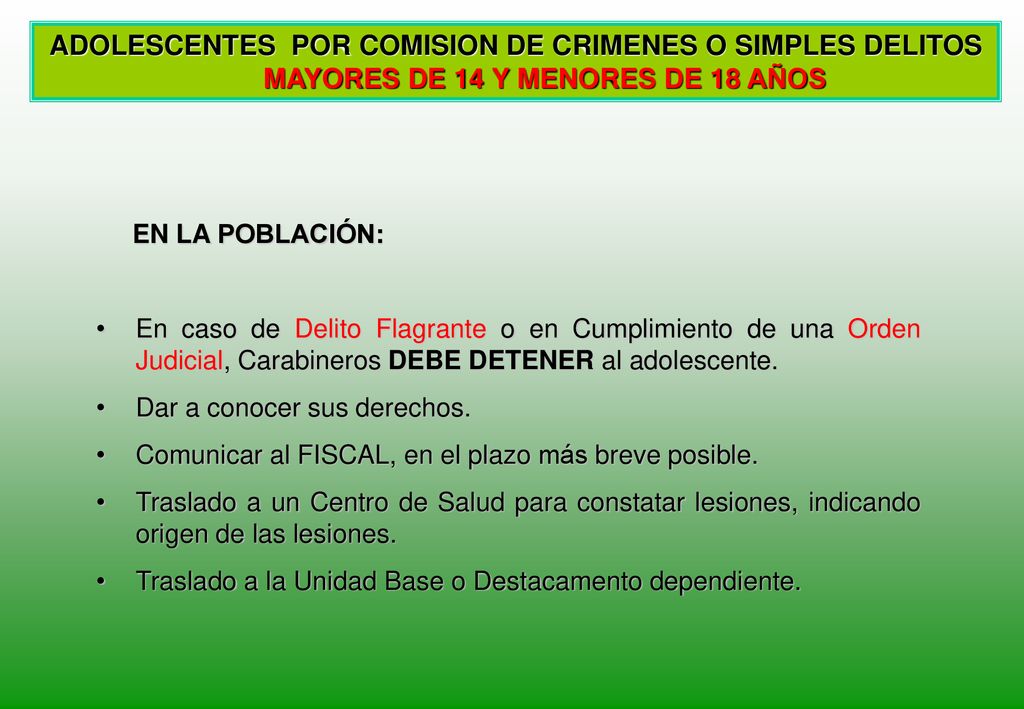 ADOLESCENTES POR COMISION DE CRIMENES O SIMPLES DELITOS MAYORES DE 14 Y MENORES DE 18 AÑOS