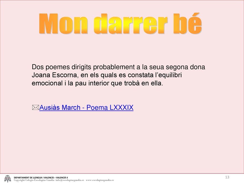 Mon darrer bé DEPARTAMENT DE LLENGUA I VALENCIÀ – VALENCIÀ II.