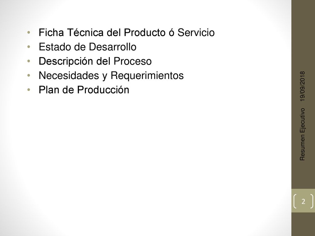 Ficha Técnica del Producto ó Servicio Estado de Desarrollo
