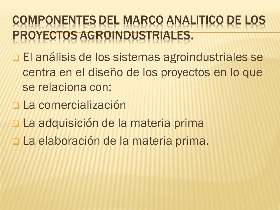 COMPONENTES DEL MARCO ANALITICO DE LOS PROYECTOS AGROINDUSTRIALES.