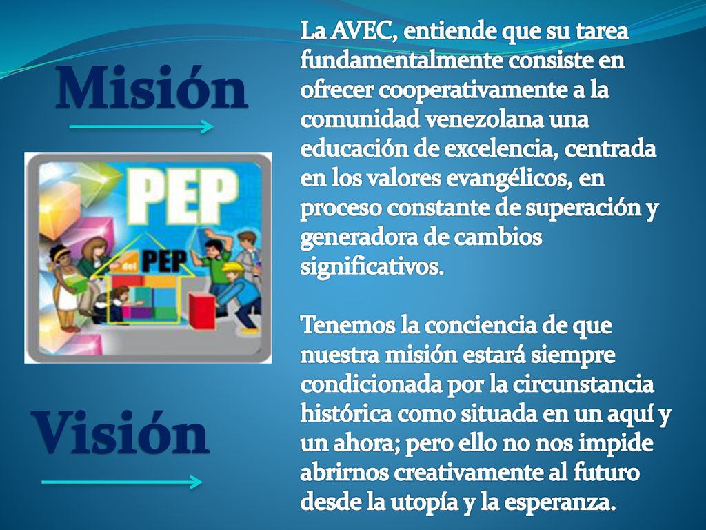 La AVEC, entiende que su tarea fundamentalmente consiste en ofrecer cooperativamente a la comunidad venezolana una educación de excelencia, centrada en los valores evangélicos, en proceso constante de superación y generadora de cambios significativos.