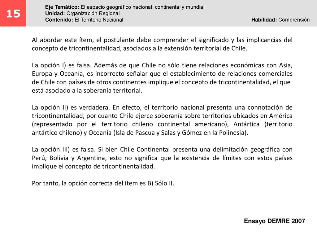 15 Eje Temático: El espacio geográfico nacional, continental y mundial. Unidad: Organización Regional.