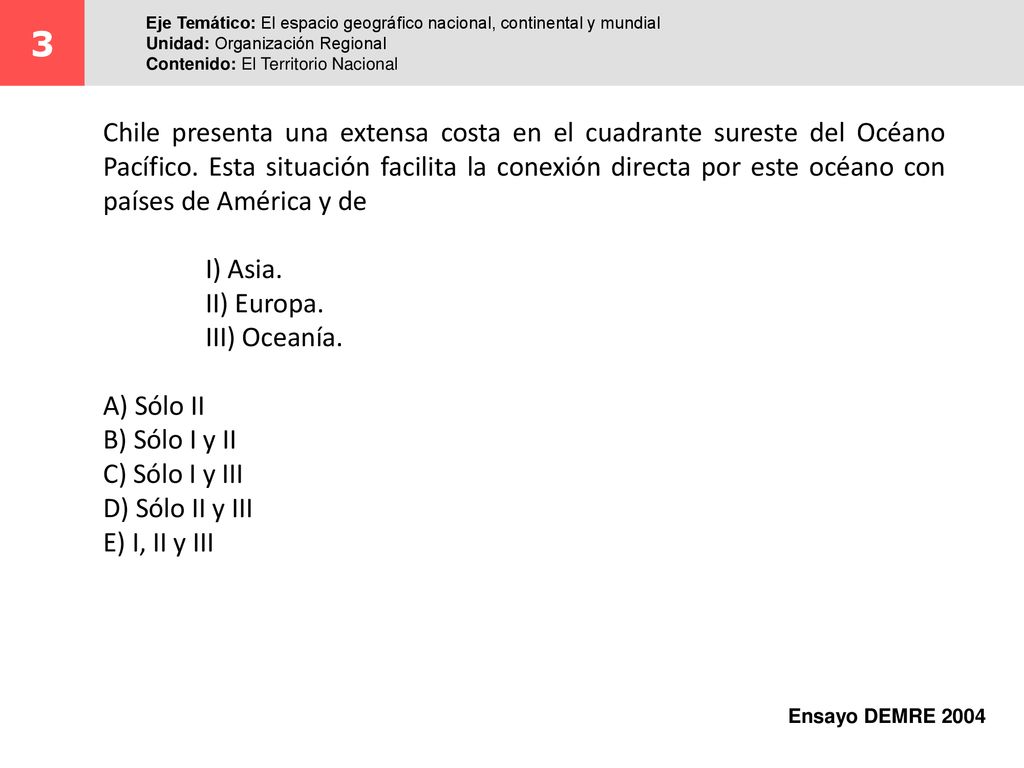 3 Eje Temático: El espacio geográfico nacional, continental y mundial. Unidad: Organización Regional.
