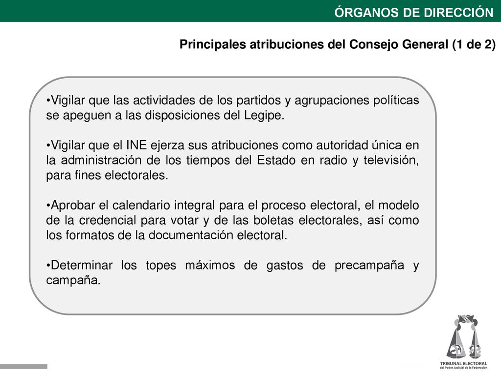 ÓRGANOS DE DIRECCIÓN Principales atribuciones del Consejo General (1 de 2)