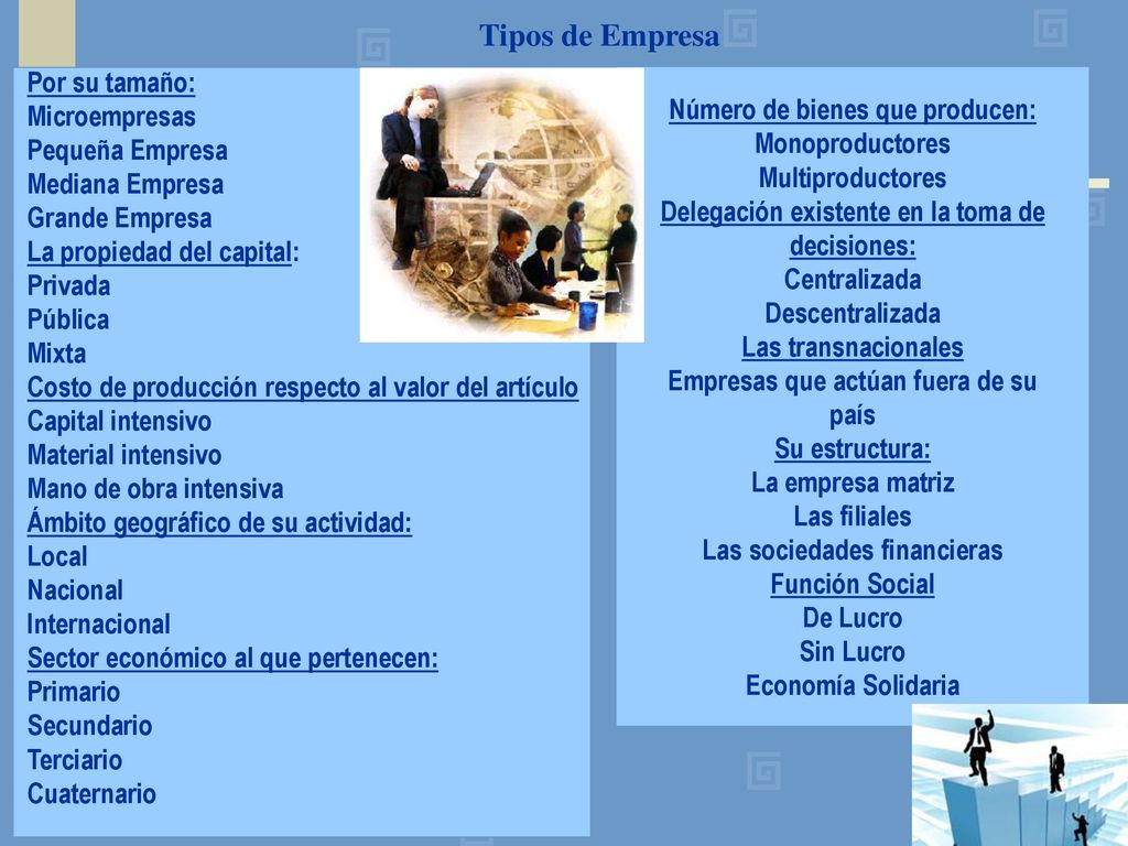 Tipos de Empresa Por su tamaño: Microempresas