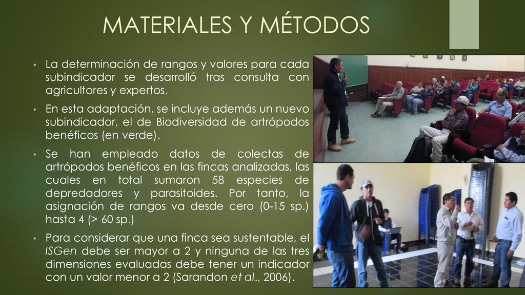 MATERIALES Y MÉTODOS La determinación de rangos y valores para cada subindicador se desarrolló tras consulta con agricultores y expertos.