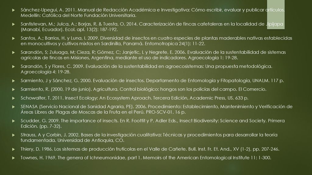 Sánchez-Upegui, A Manual de Redacción Académica e Investigativa: Cómo escribir, evaluar y publicar artículos. Medellín: Católica del Norte Fundación Universitaria.