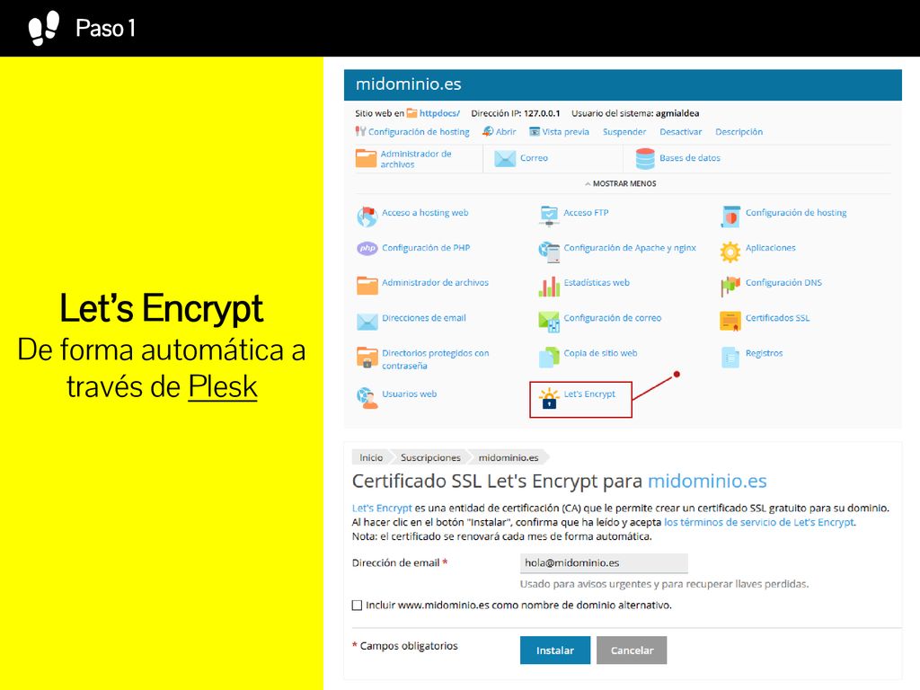 Let’s Encrypt De forma automática a través de Plesk