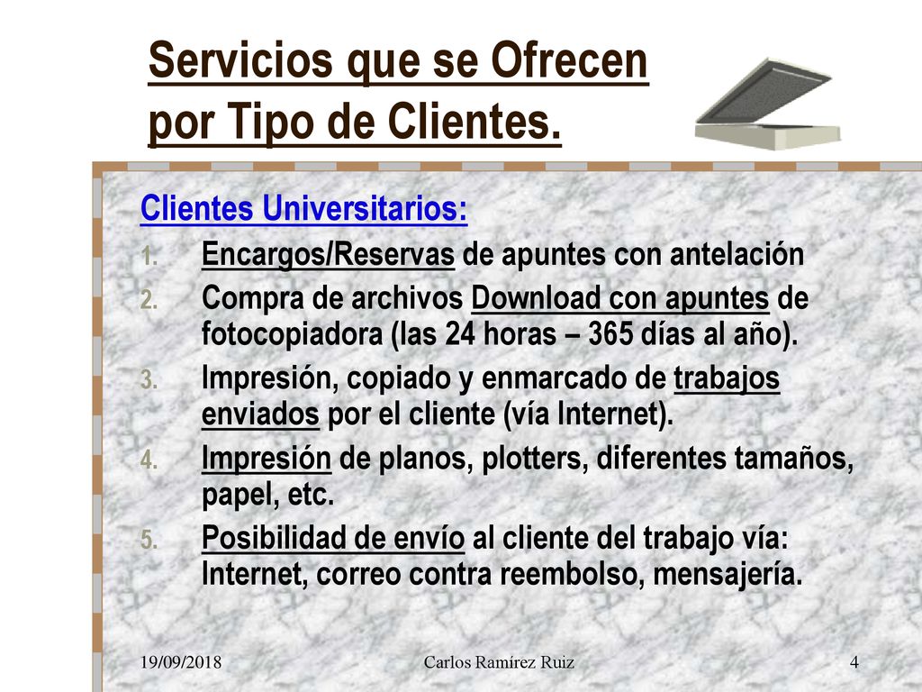Servicios que se Ofrecen por Tipo de Clientes.