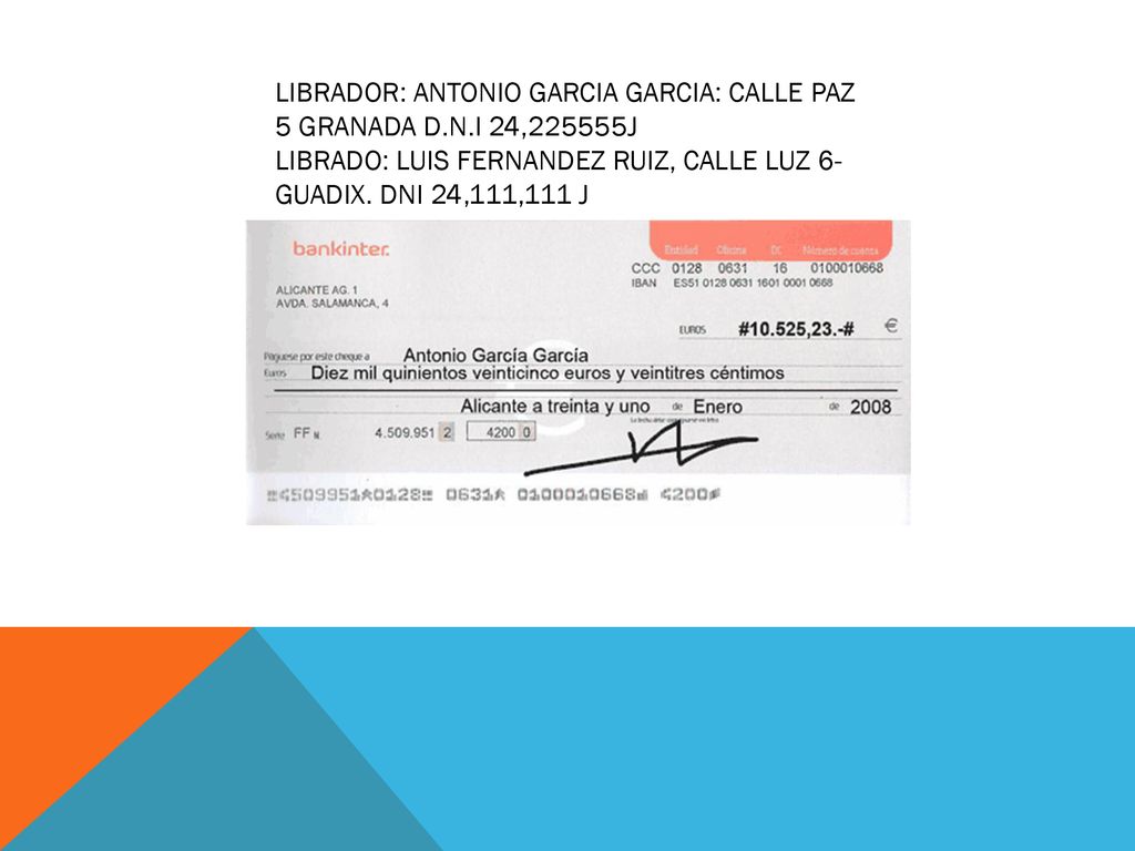 LIBRADOR: ANTONIO GARCIA GARCIA: CALLE PAZ 5 GRANADA D.N.I 24,225555J