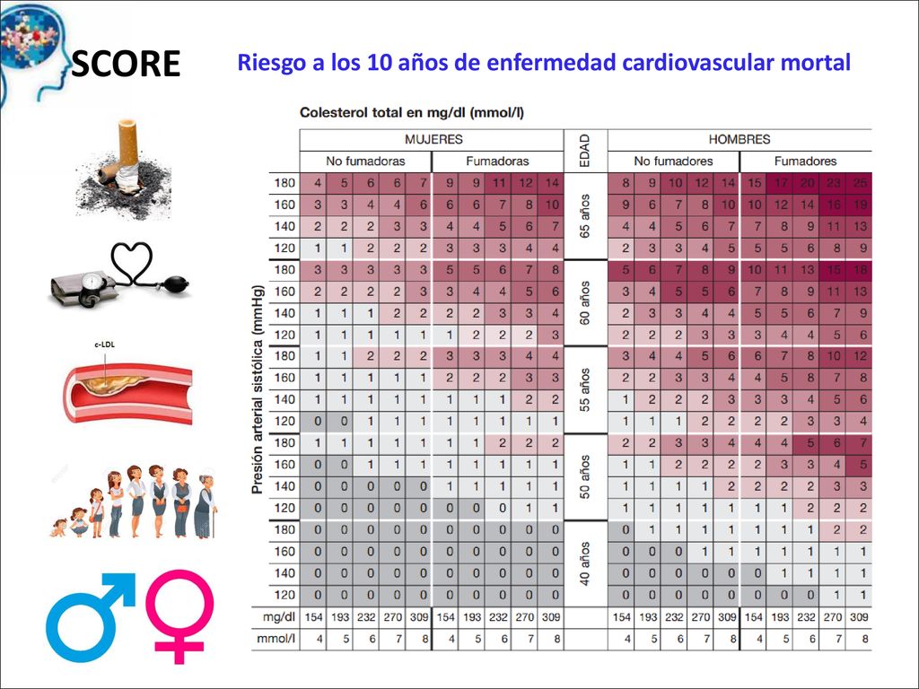 SCORE Riesgo a los 10 años de enfermedad cardiovascular mortal