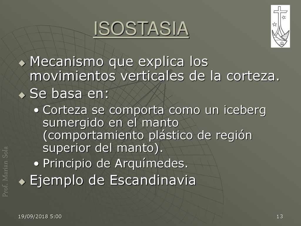 ISOSTASIA Mecanismo que explica los movimientos verticales de la corteza. Se basa en: