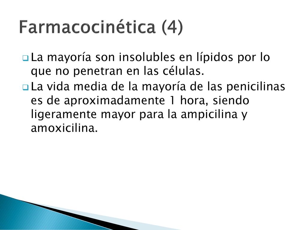 Farmacocinética (4) La mayoría son insolubles en lípidos por lo que no penetran en las células.