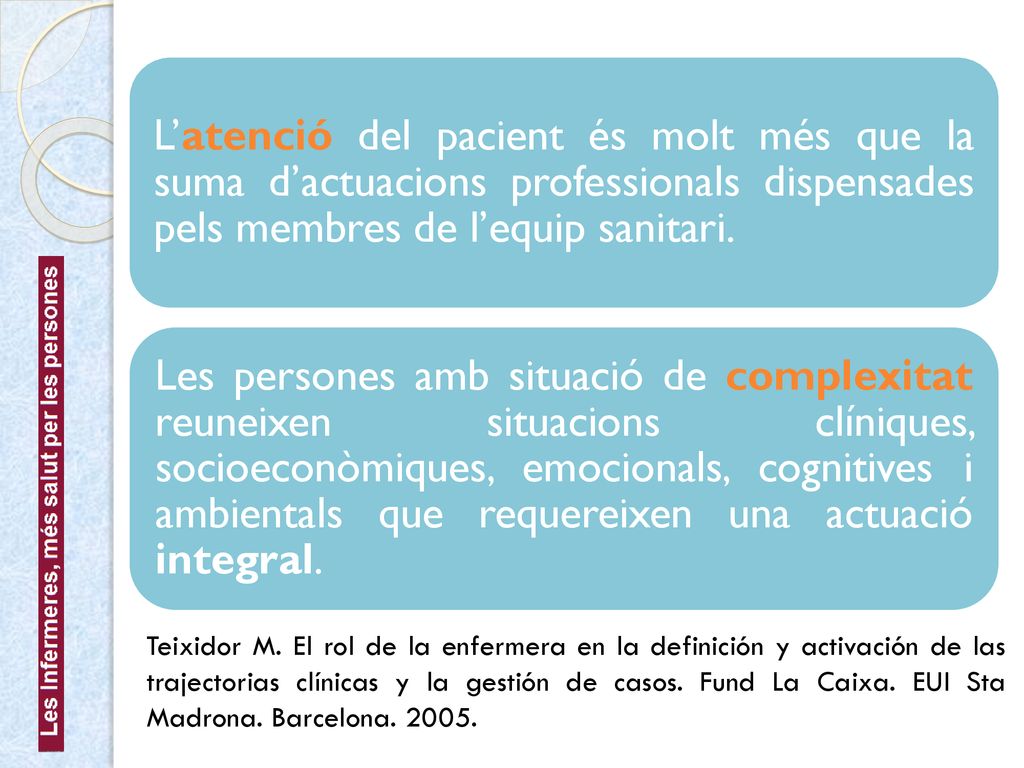 L’atenció del pacient és molt més que la suma d’actuacions professionals dispensades pels membres de l’equip sanitari.