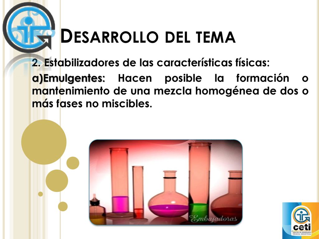 Desarrollo del tema 2. Estabilizadores de las características físicas: