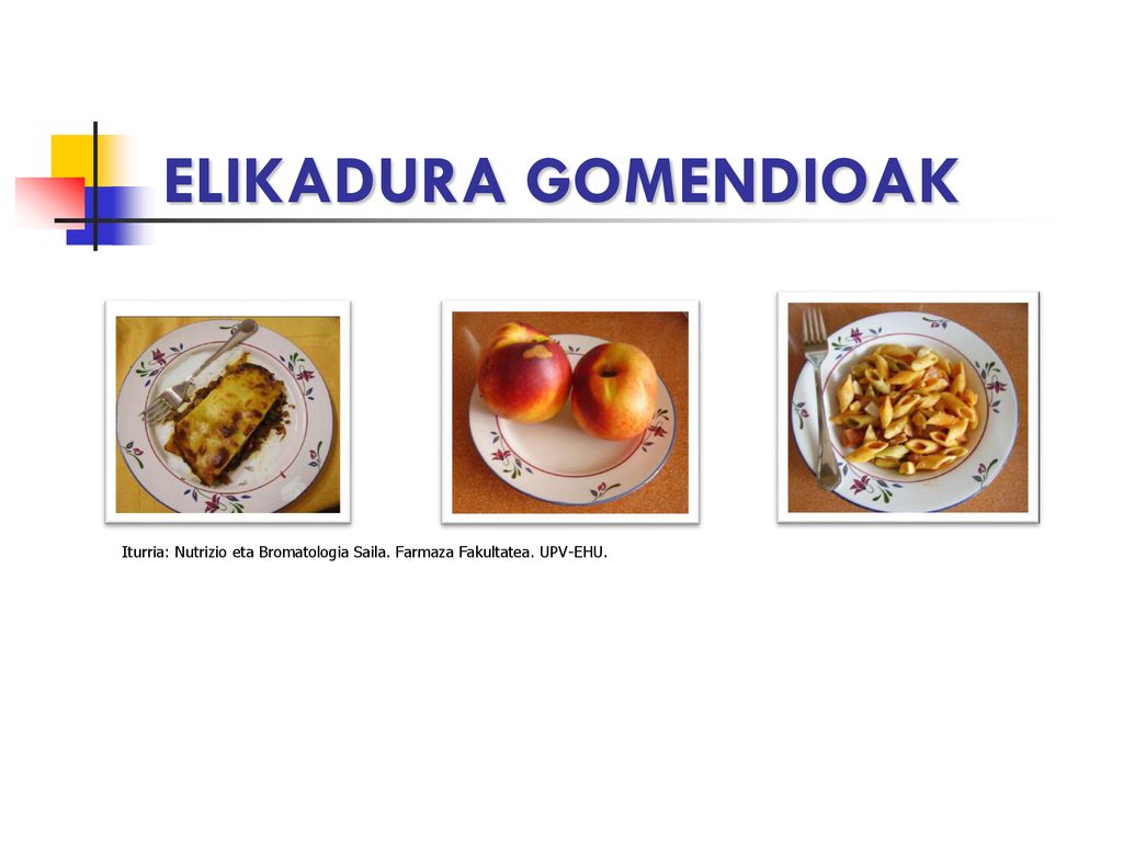 ELIKADURA GOMENDIOAK Iturria: Nutrizio eta Bromatologia Saila. Farmaza Fakultatea. UPV-EHU.