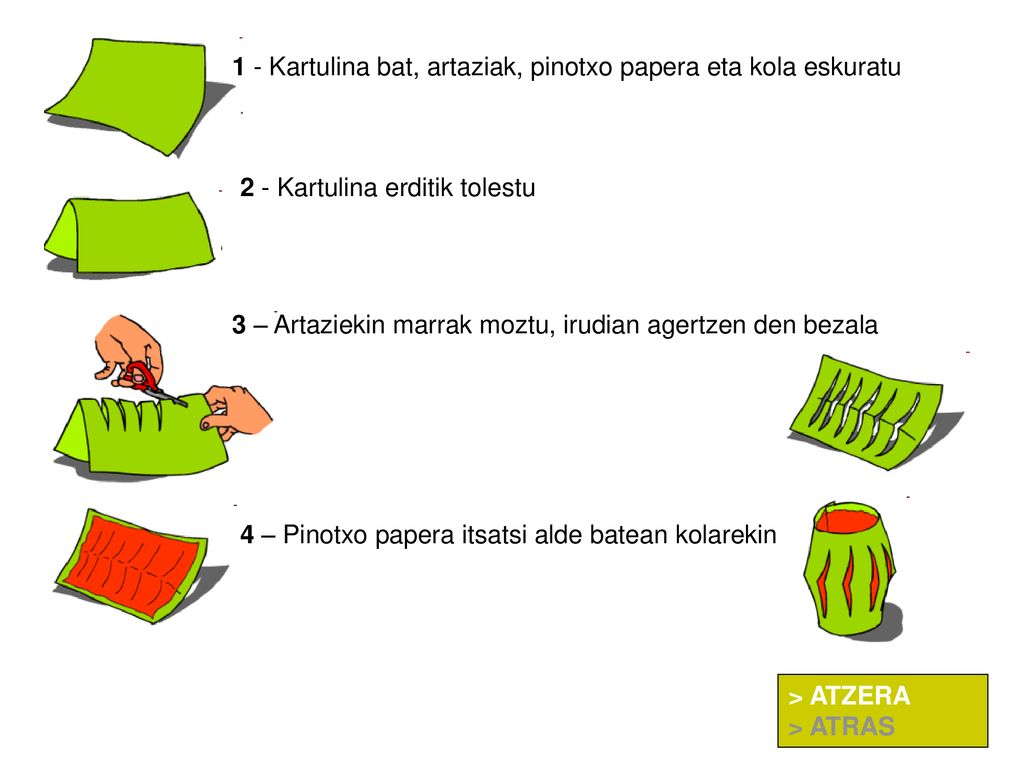 1 - Kartulina bat, artaziak, pinotxo papera eta kola eskuratu