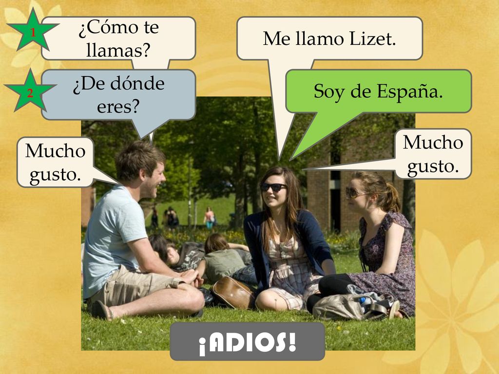 ¡ADIOS! ¿Cómo te llamas Me llamo Lizet. ¿De dónde eres
