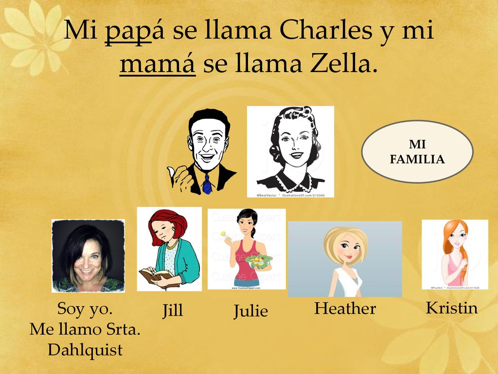 Mi papá se llama Charles y mi mamá se llama Zella.