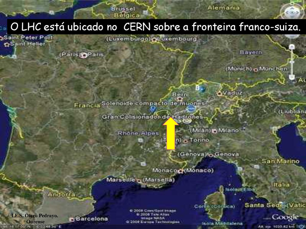 O LHC está ubicado no CERN sobre a fronteira franco-suiza.