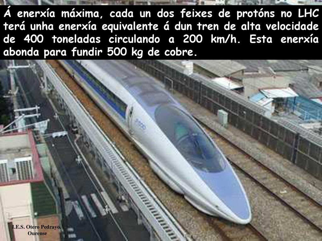 Á enerxía máxima, cada un dos feixes de protóns no LHC terá unha enerxía equivalente á dun tren de alta velocidade de 400 toneladas circulando a 200 km/h. Esta enerxía abonda para fundir 500 kg de cobre.