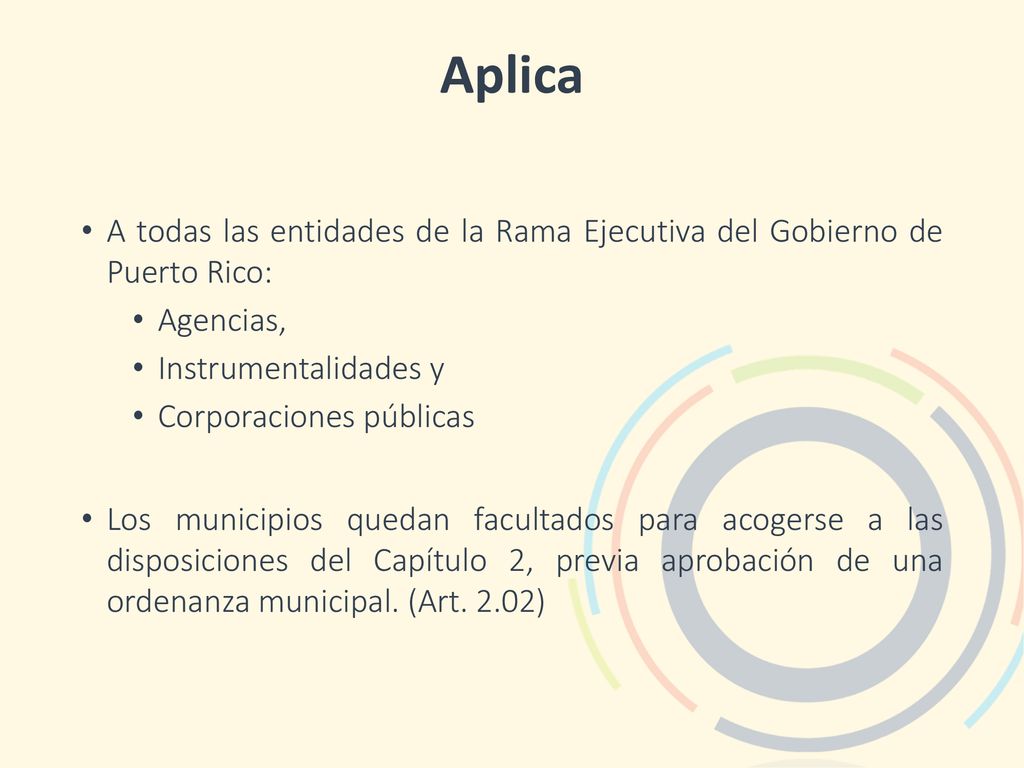 Aplica A todas las entidades de la Rama Ejecutiva del Gobierno de Puerto Rico: Agencias, Instrumentalidades y.