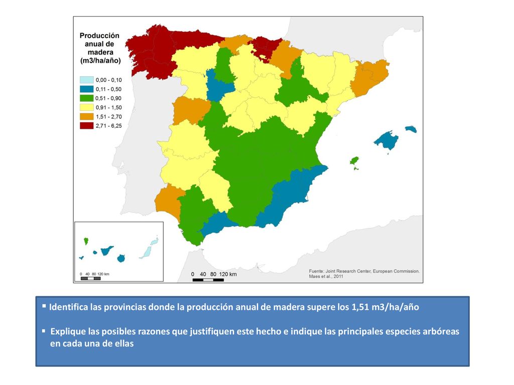 Identifica las provincias donde la producción anual de madera supere los 1,51 m3/ha/año