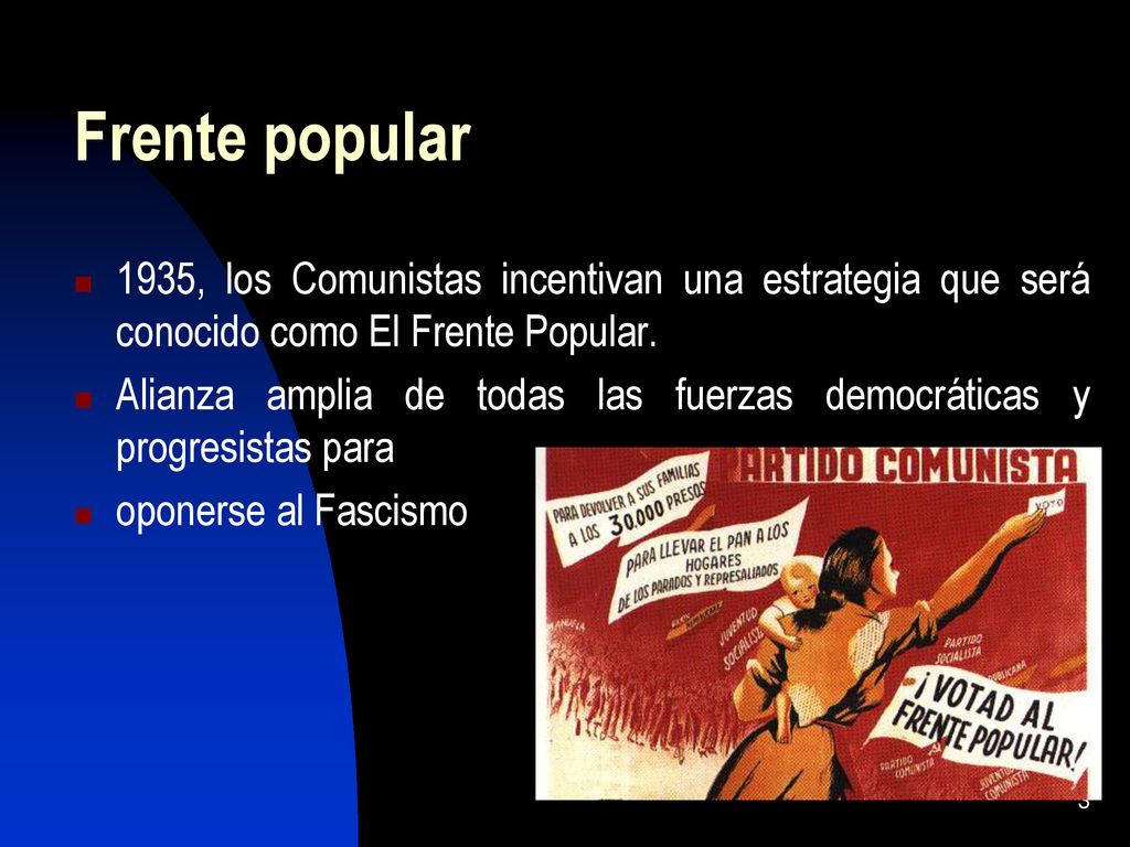Frente popular 1935, los Comunistas incentivan una estrategia que será conocido como El Frente Popular.