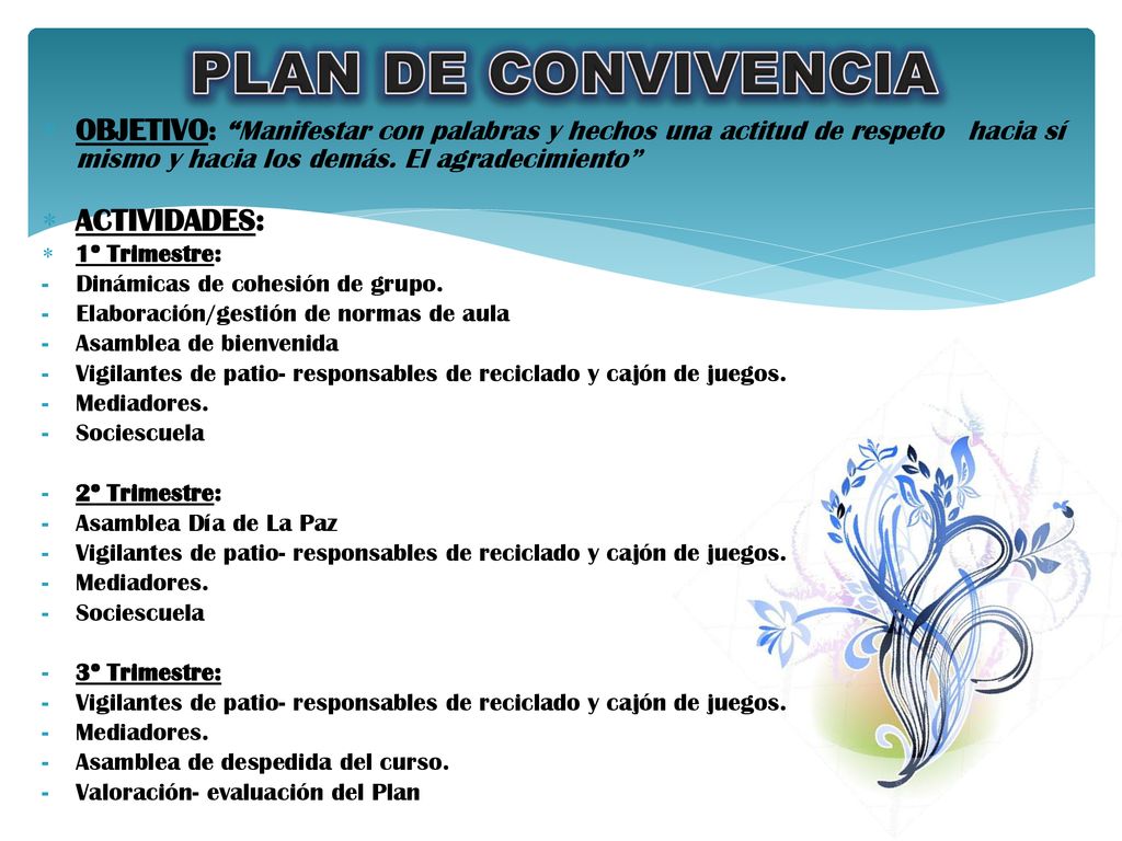 PLAN DE CONVIVENCIA OBJETIVO: Manifestar con palabras y hechos una actitud de respeto hacia sí mismo y hacia los demás. El agradecimiento