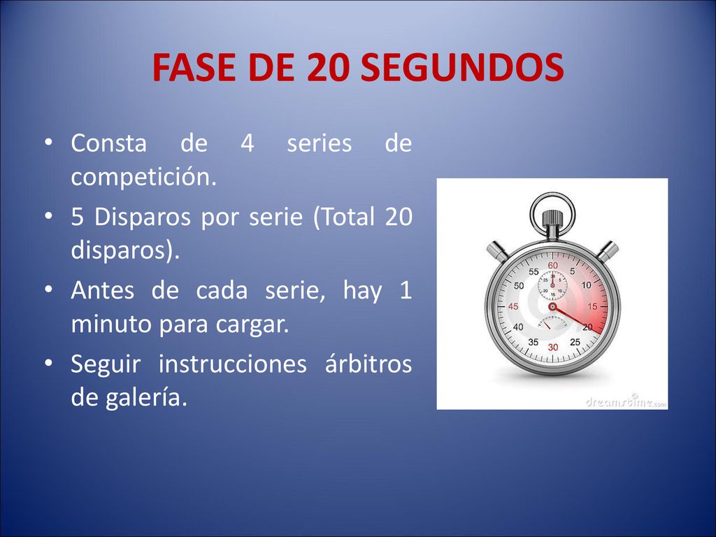 FASE DE 20 SEGUNDOS Consta de 4 series de competición.