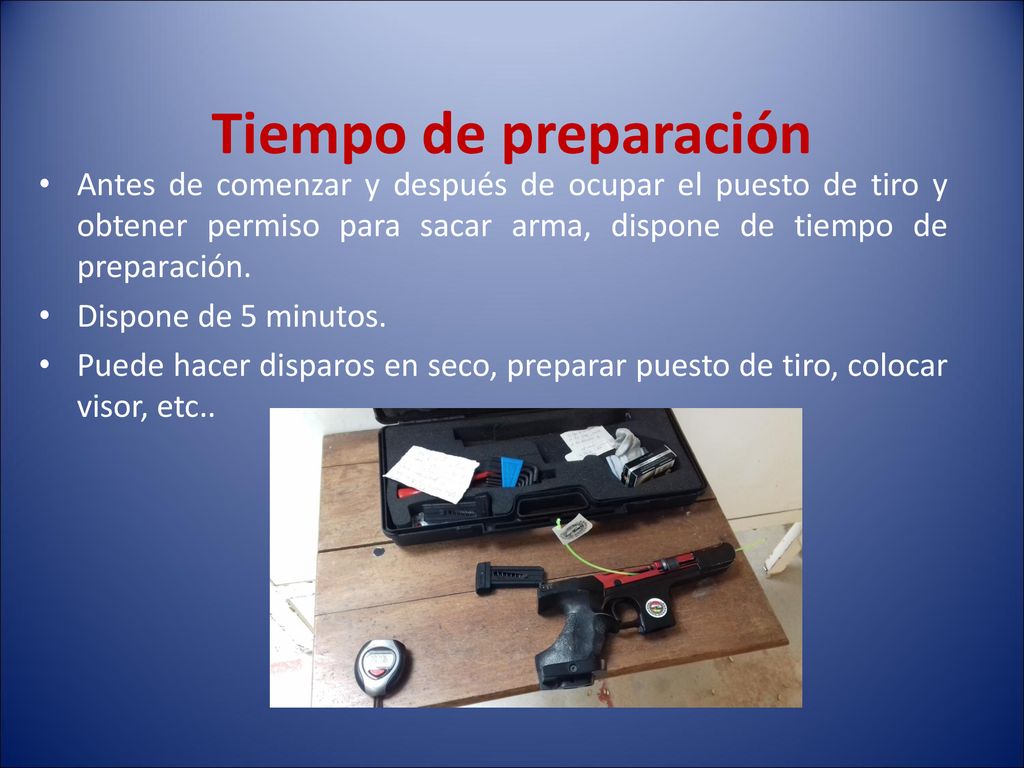 Tiempo de preparación Antes de comenzar y después de ocupar el puesto de tiro y obtener permiso para sacar arma, dispone de tiempo de preparación.