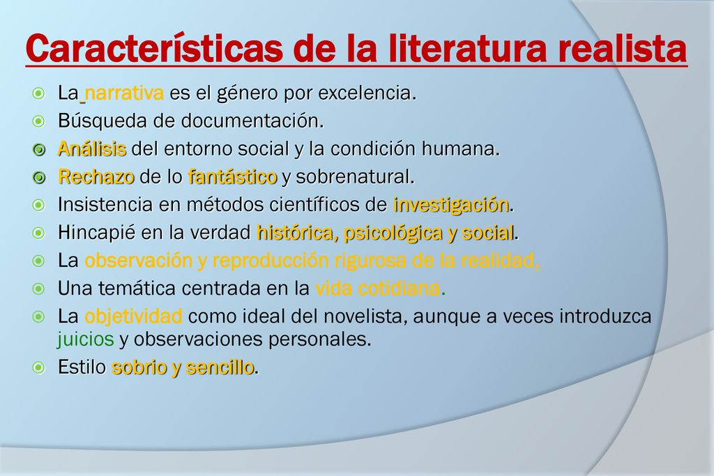 Características de la literatura realista