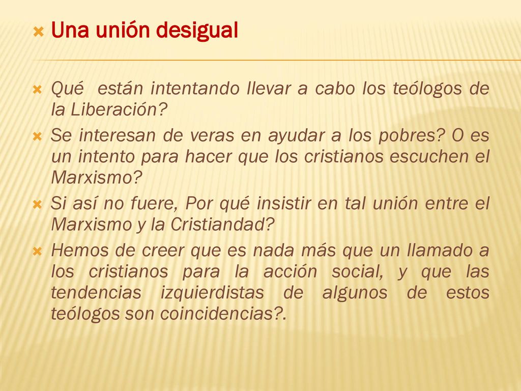 Una unión desigual Qué están intentando llevar a cabo los teólogos de la Liberación
