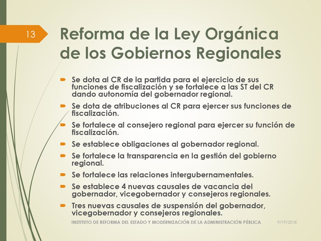 Reforma de la Ley Orgánica de los Gobiernos Regionales
