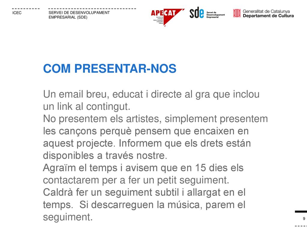 COM PRESENTAR-NOS Un  breu, educat i directe al gra que inclou un link al contingut.
